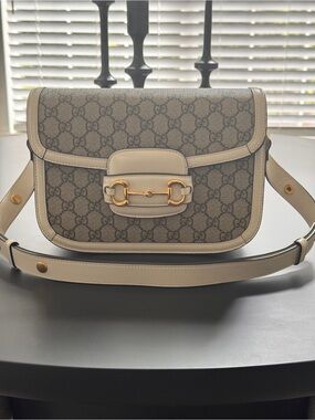 Gucci Beige and Brown GG Supreme Crossbody with Gold Hardware